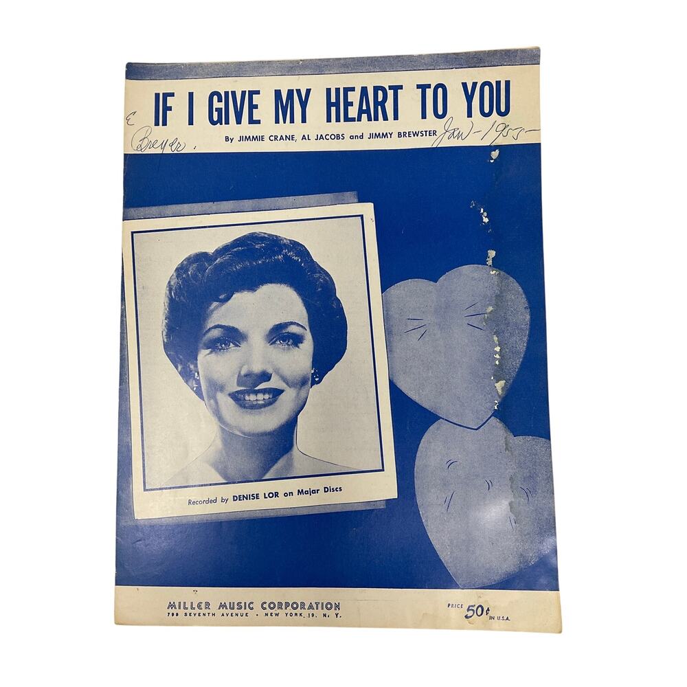 If I Give My Heart To You Sheet Music Denise Lor Jimmie Crane Al Jacobs Brewster